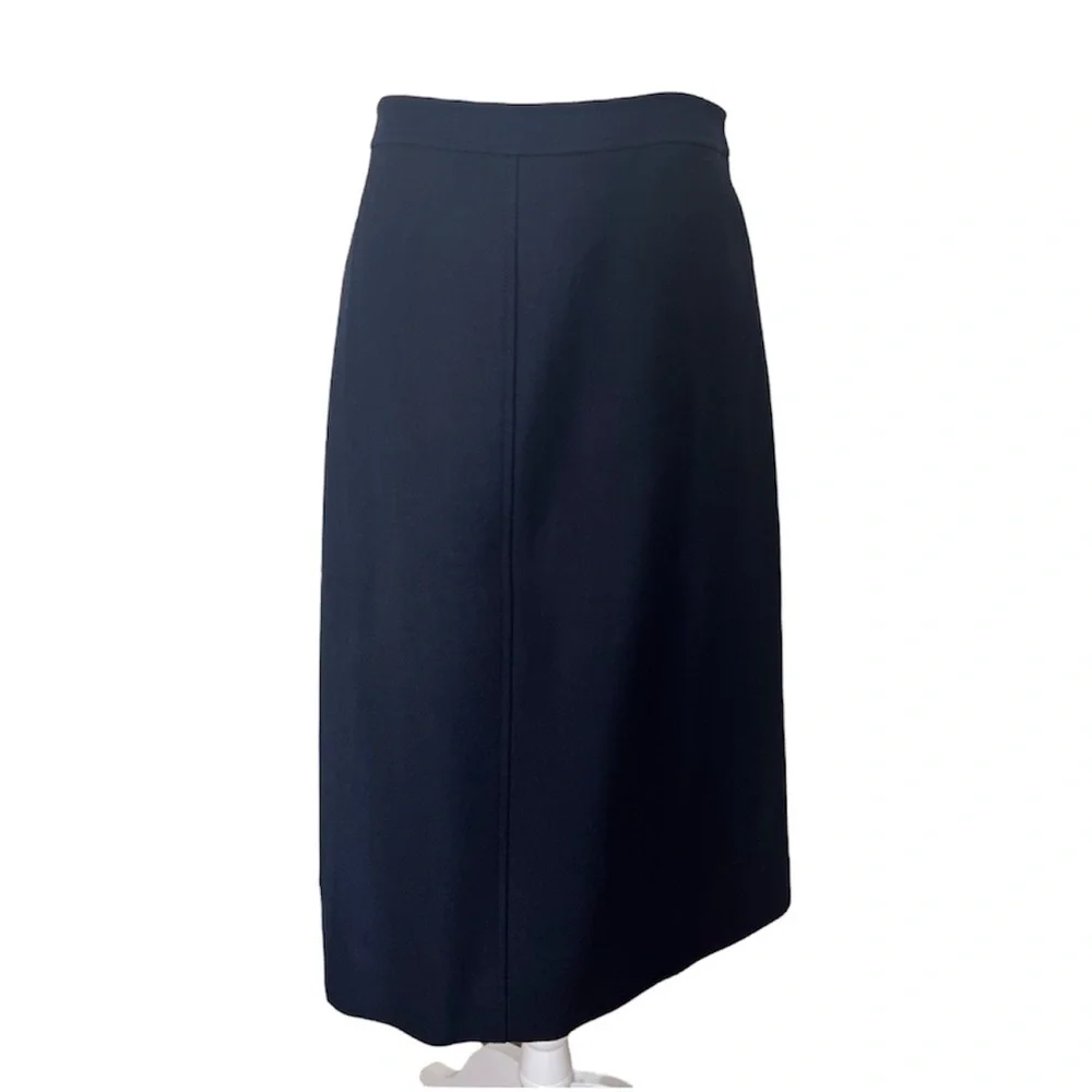J Crew Midi Skirt in Double-Serge Wool Size 4 in Navy Color